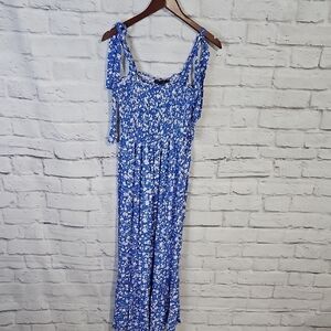 Blue Floral Ruffle Smocked Maxi Dress